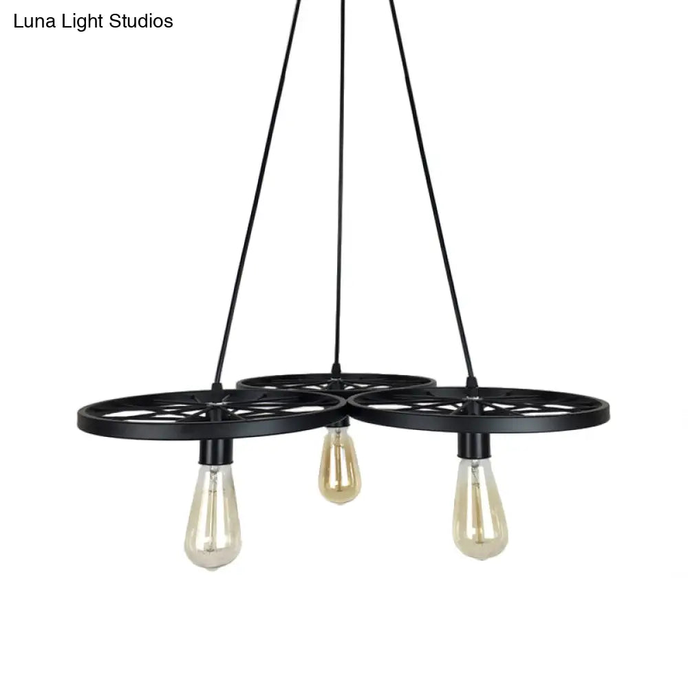 Farmhouse Black Wheel Pendant Chandelier - 3/6 Lights Indoor Ceiling Lamp