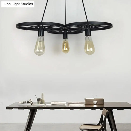 Farmhouse Black Wheel Pendant Chandelier - 3/6 Lights Indoor Ceiling Lamp 3 /