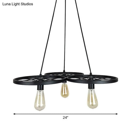 Farmhouse Black Wheel Pendant Chandelier - 3/6 Lights Indoor Ceiling Lamp