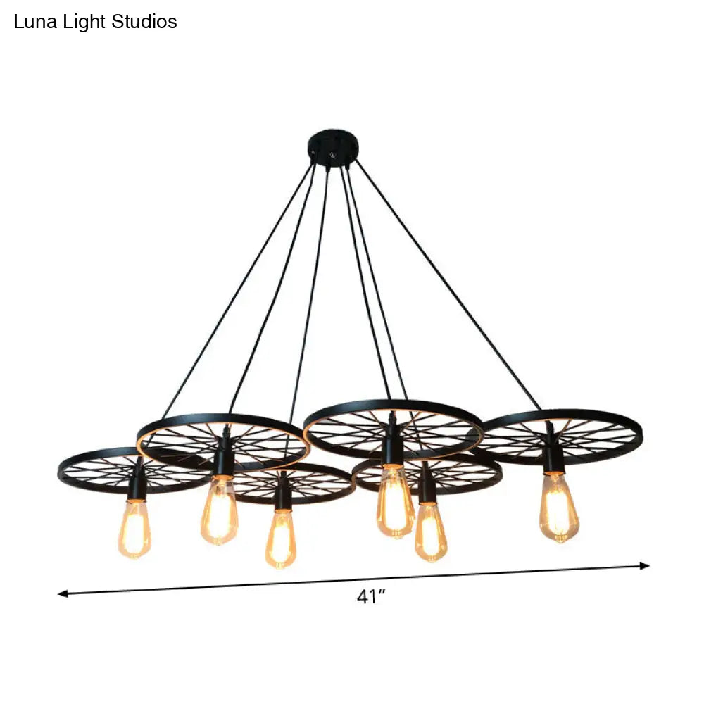 Farmhouse Black Wheel Pendant Chandelier - 3/6 Lights Indoor Ceiling Lamp