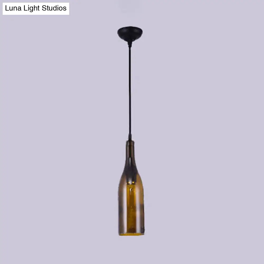 Farmhouse Style Bottle Glass Pendant Light In Brown/Yellow - 1 Bulb Ceiling Fixture For Living Room