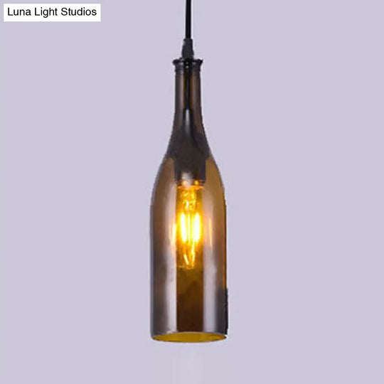 Farmhouse Style Bottle Glass Pendant Light In Brown/Yellow - 1 Bulb Ceiling Fixture For Living Room