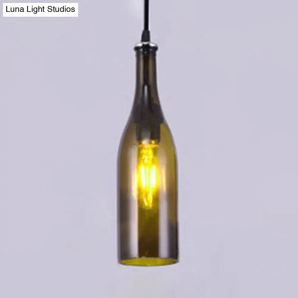 Farmhouse Style Bottle Glass Pendant Light In Brown/Yellow - 1 Bulb Ceiling Fixture For Living Room