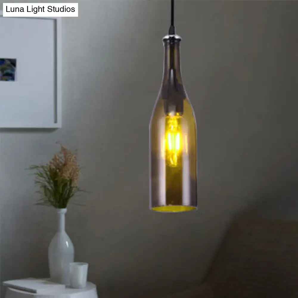 Farmhouse Style Bottle Glass Pendant Light In Brown/Yellow - 1 Bulb Ceiling Fixture For Living Room