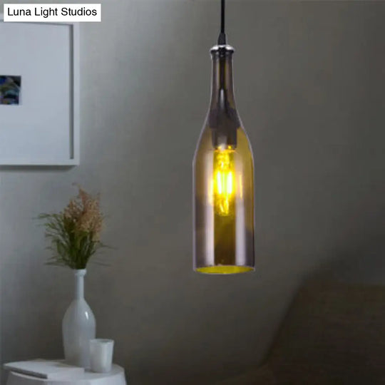 Farmhouse Style Bottle Glass Pendant Light In Brown/Yellow - 1 Bulb Ceiling Fixture For Living Room