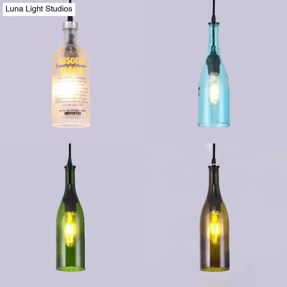 Farmhouse Style Bottle Glass Pendant Light In Brown/Yellow - 1 Bulb Ceiling Fixture For Living Room