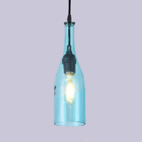 Farmhouse Bottle Glass Pendant Ceiling Light Fixture - Brown/Yellow 1 Bulb Blue