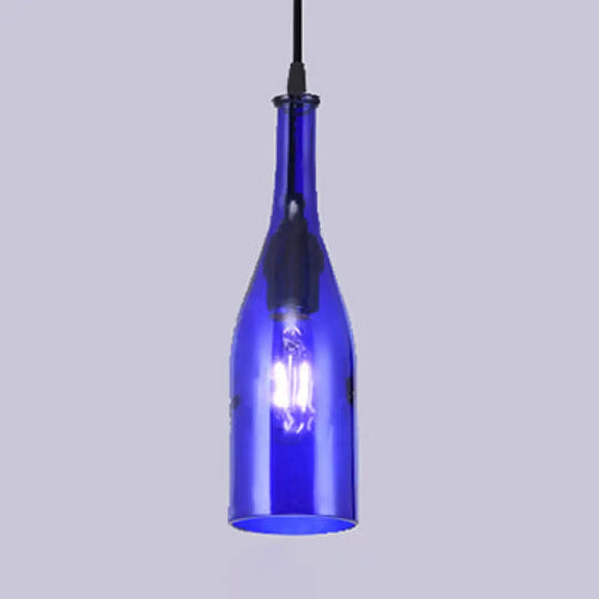 Farmhouse Bottle Glass Pendant Ceiling Light Fixture - Brown/Yellow 1 Bulb Dark Blue