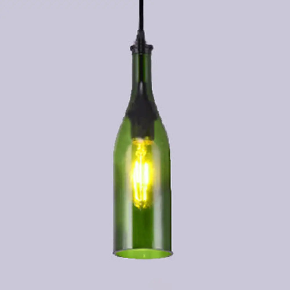 Farmhouse Bottle Glass Pendant Ceiling Light Fixture - Brown/Yellow 1 Bulb Green