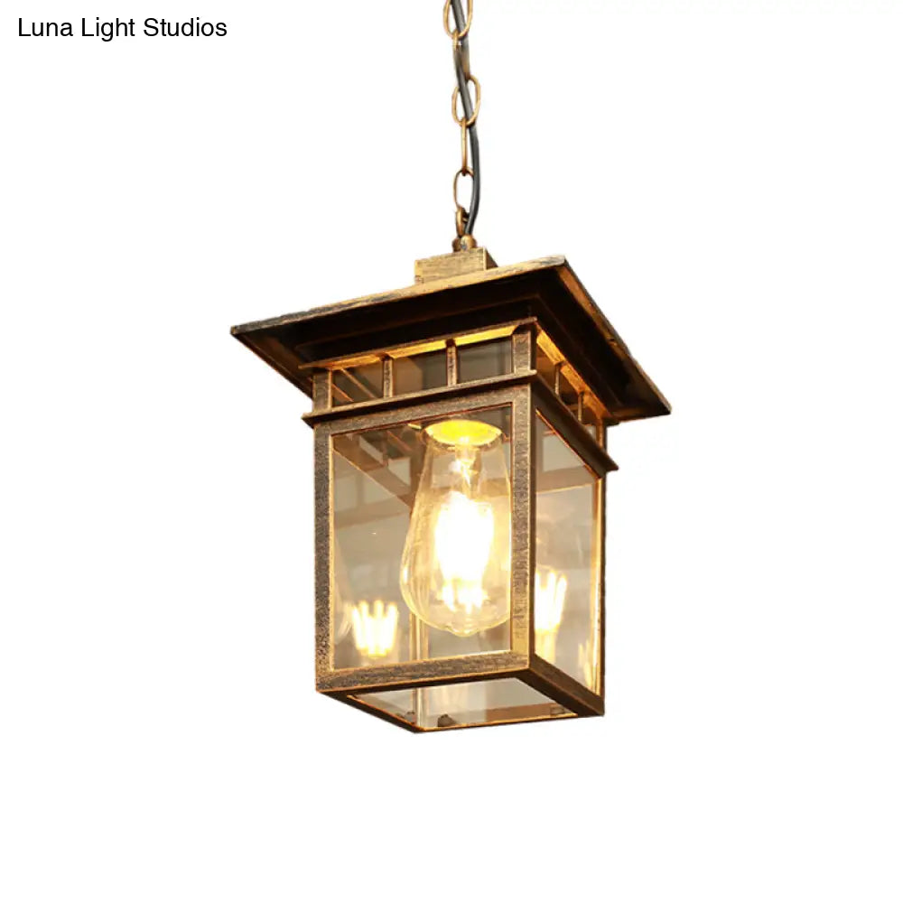 Farmhouse Brass/Black Lantern Pendant Light With Clear Glass Ceiling Fixture For Passage