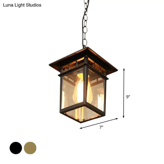 Farmhouse Brass/Black Lantern Pendant Light With Clear Glass Ceiling Fixture For Passage