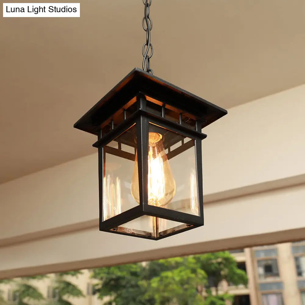 Farmhouse Brass/Black Lantern Pendant Light With Clear Glass Ceiling Fixture For Passage