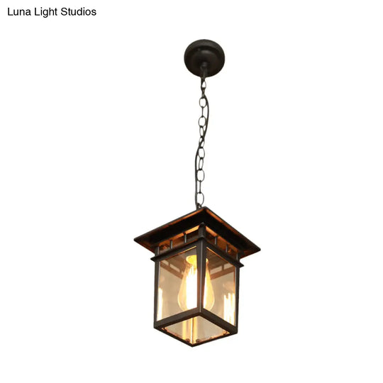 Farmhouse Brass/Black Lantern Pendant Light With Clear Glass Ceiling Fixture For Passage