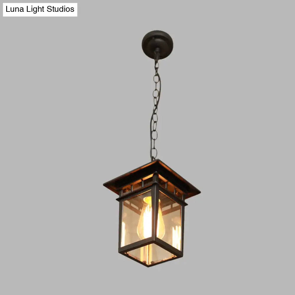 Farmhouse Brass/Black Lantern Pendant Light With Clear Glass Ceiling Fixture For Passage