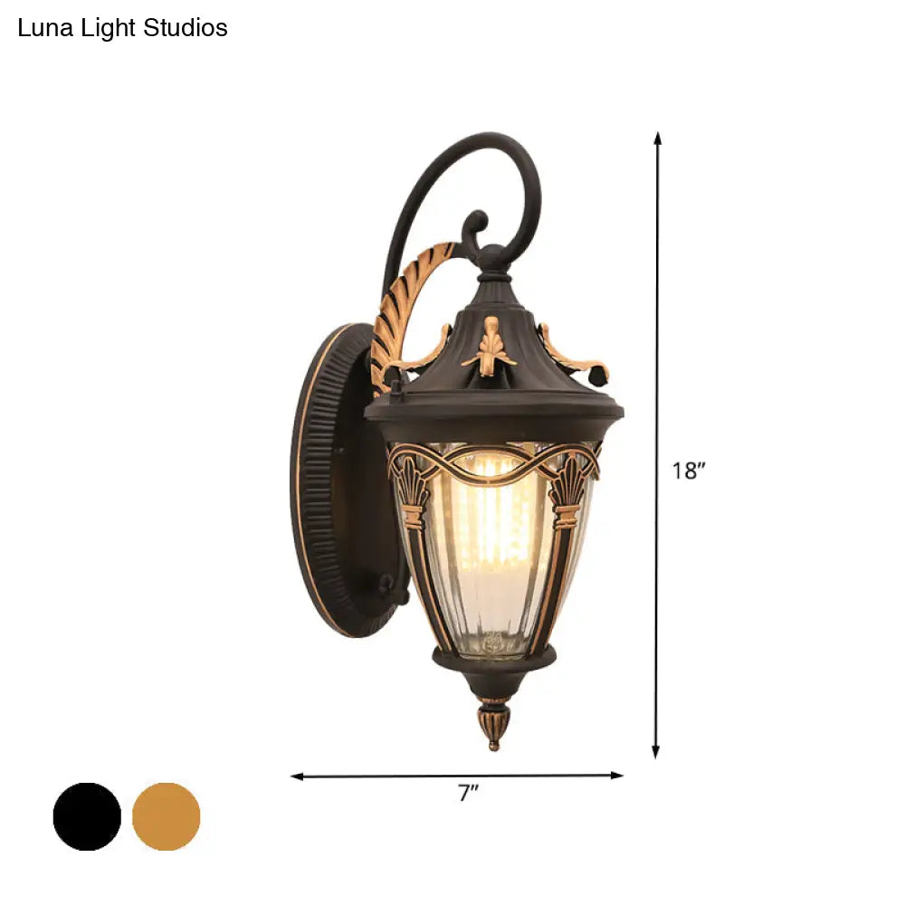 Farmhouse Brass/Black Pinecone Wall Sconce - Clear Ribbed Glass Outdoor Lighting 1 Bulb