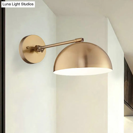 Farmhouse Brass Metal Wall Sconce With Adjustable Dome - 1 Light Living Room Lighting Fixture