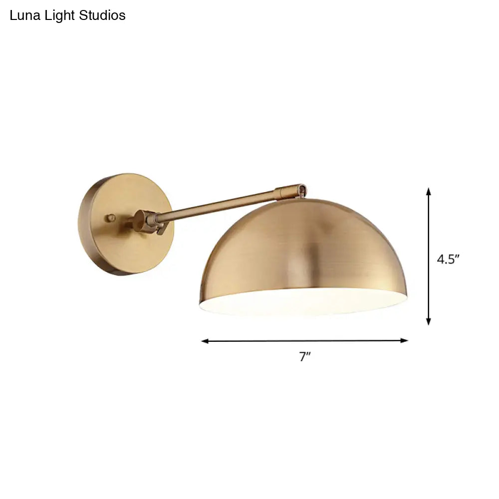 Farmhouse Brass Metal Wall Sconce With Adjustable Dome - 1 Light Living Room Lighting Fixture