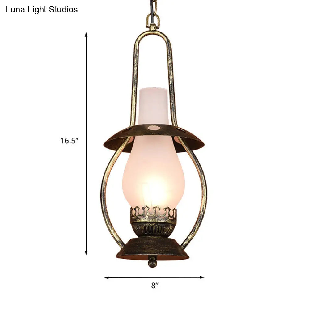 Farmhouse Milk Glass Pendant Ceiling Light - Brass Kerosene Lighting Fixture For Restaurants