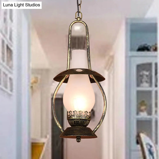 Farmhouse Milk Glass Pendant Ceiling Light - Brass Kerosene Lighting Fixture For Restaurants White