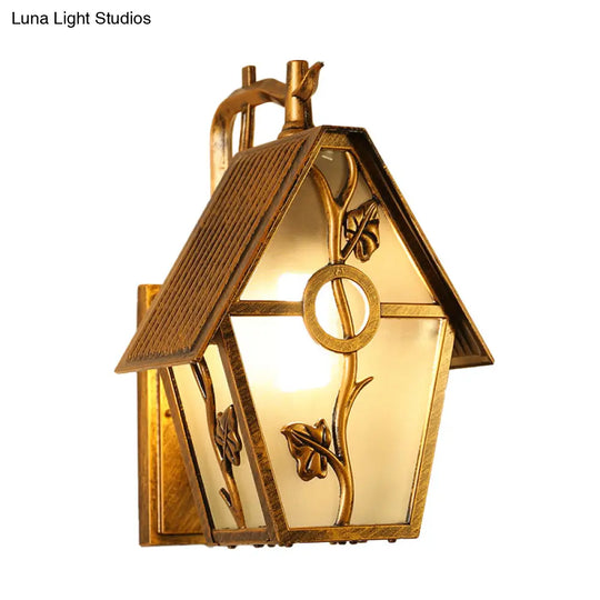 Farmhouse Bronze Wall Sconce Light: 1 Head House Shape With Clear/Frosted/Ribbed Glass