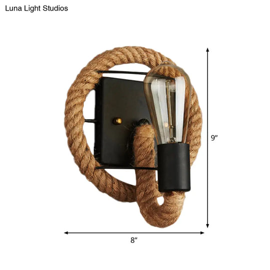 Farmhouse Brown Wall Lamp With Rope Wrap - Oval/Round Dining Room Light