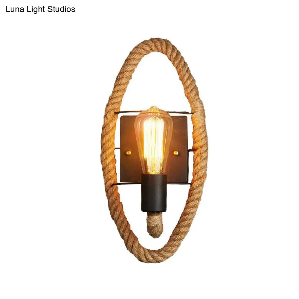 Farmhouse Brown Wall Lamp With Rope Wrap - Oval/Round Dining Room Light