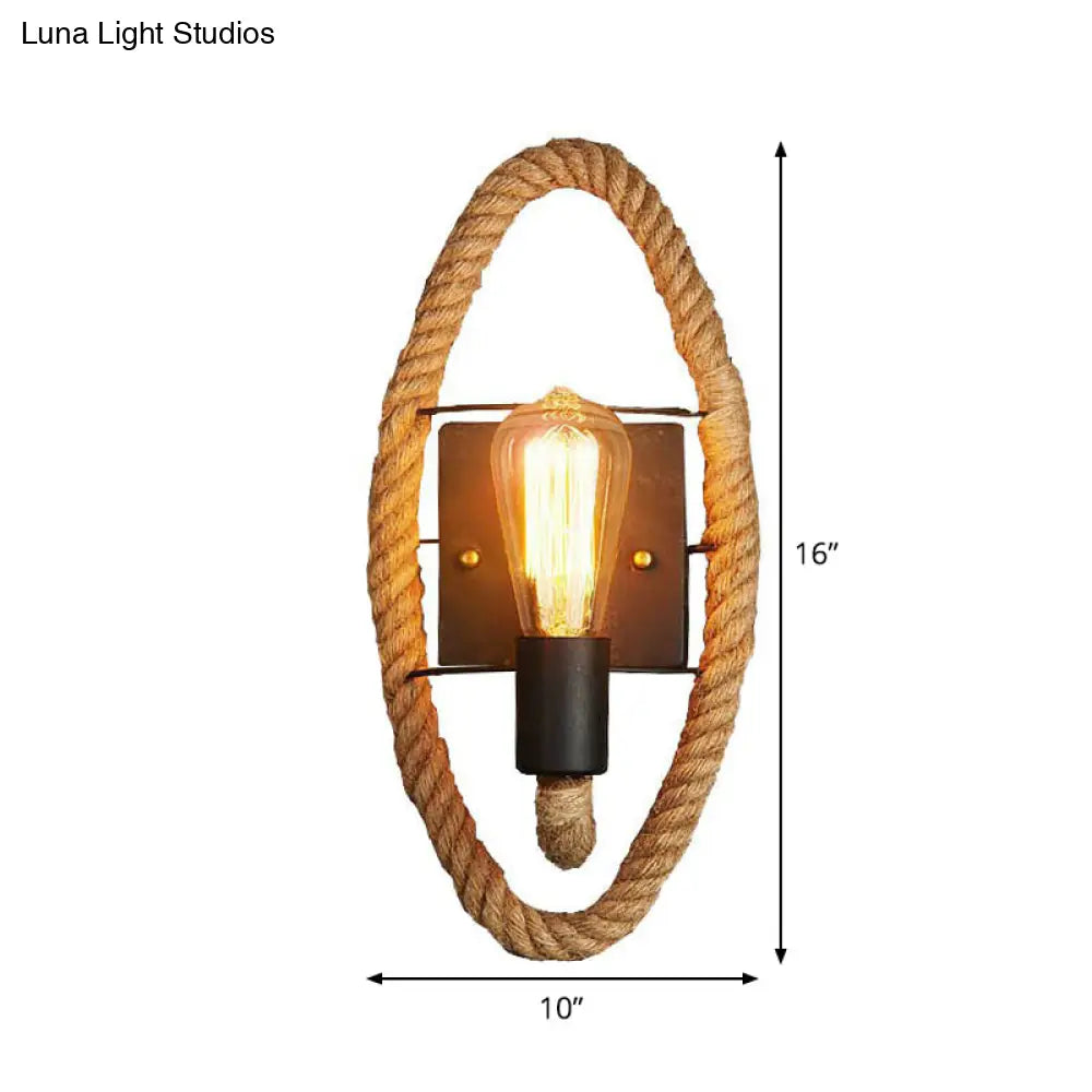 Farmhouse Brown Wall Lamp With Rope Wrap - Oval/Round Dining Room Light