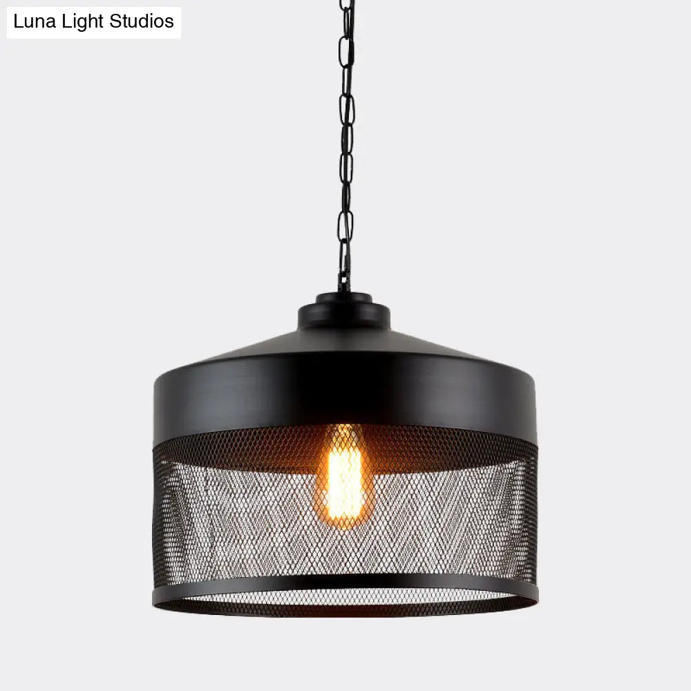 Farmhouse Cage Iron Ceiling Light - Pear-Shaped Mini Suspension Lamp (Black) Ideal For Restaurants