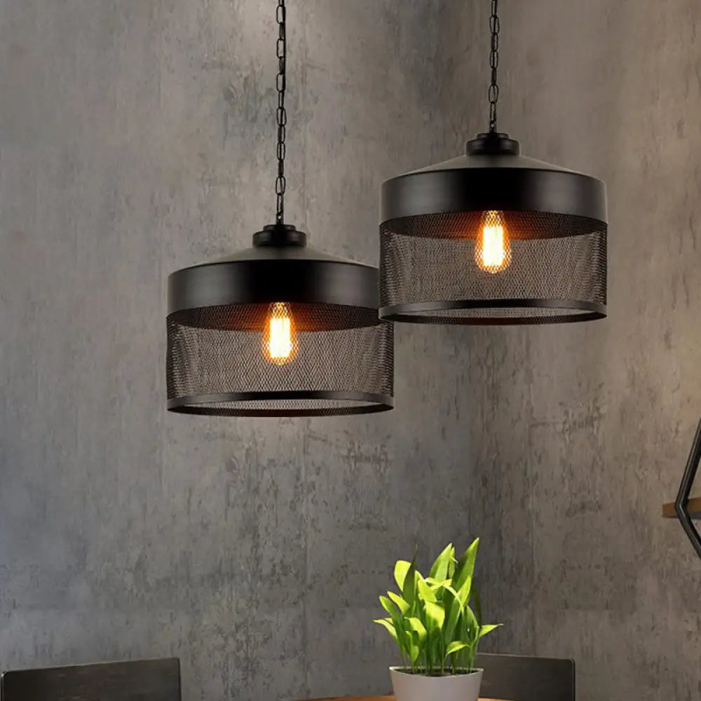 Farmhouse Cage Iron Ceiling Light - Pear-Shaped Mini Suspension Lamp (Black) Ideal For Restaurants