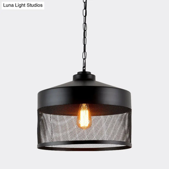 Farmhouse Mini Suspension Lamp: Pear Cage Iron Ceiling Light 1-Bulb Black