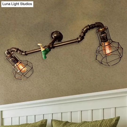 Farmhouse Caged Wall Sconce With 2 Lights Metal Design Black Finish - Global Lighting Fixture