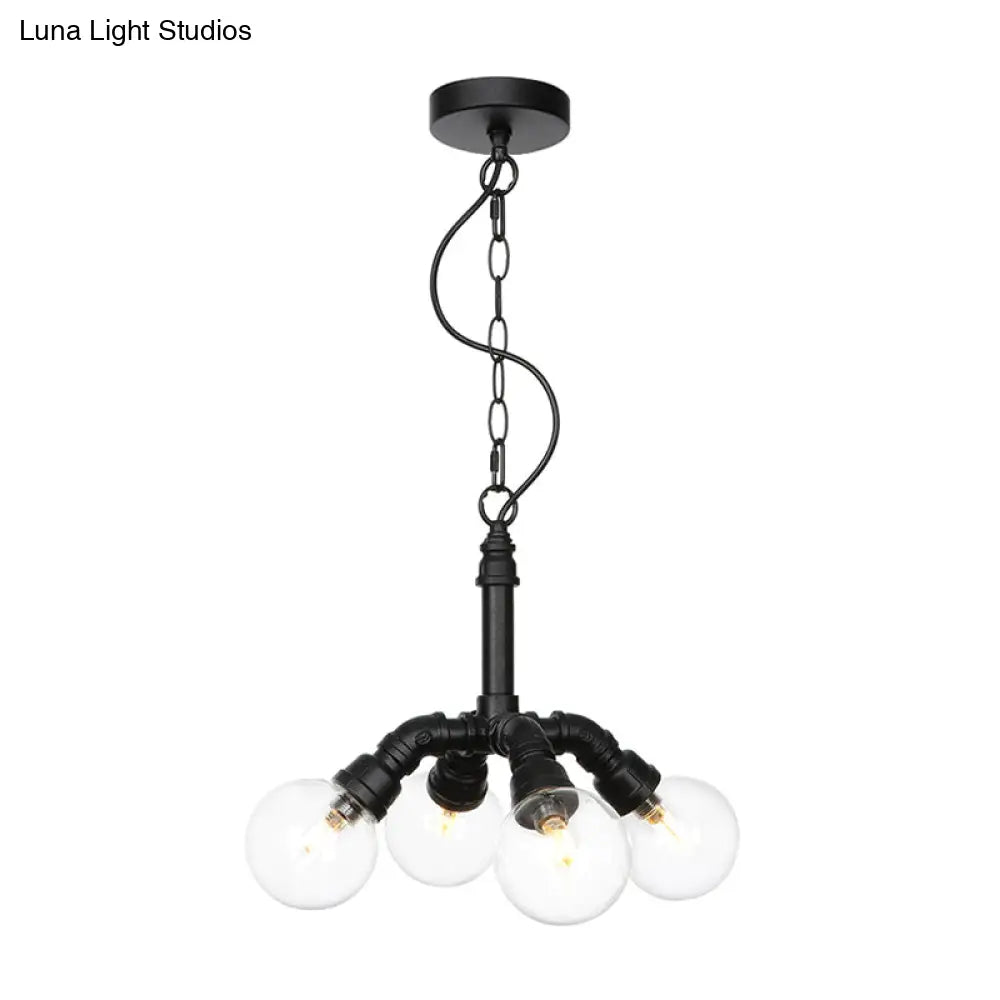 Farmhouse Ceiling Chandelier - Amber/Clear Glass 3/4/5 Lights Black Suspension Light For Living Room