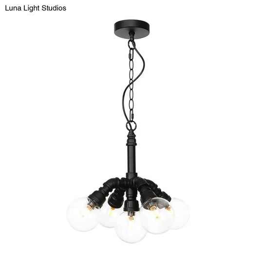 Sleek Black Sphere Glass Ceiling Chandelier Farmhouse Light Fixture With Amber/Clear Perfect For