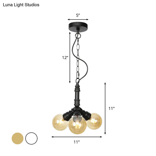 Farmhouse Ceiling Chandelier - Amber/Clear Glass 3/4/5 Lights Black Suspension Light For Living Room