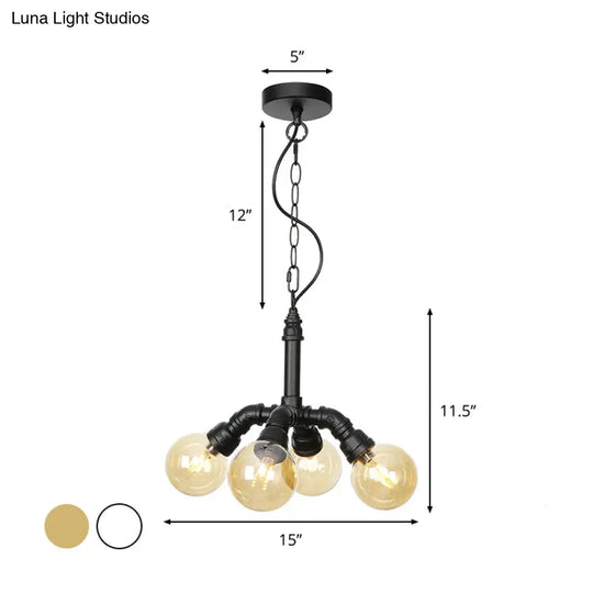 Sleek Black Sphere Glass Ceiling Chandelier Farmhouse Light Fixture With Amber/Clear Perfect For