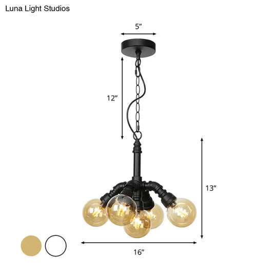 Farmhouse Ceiling Chandelier - Amber/Clear Glass 3/4/5 Lights Black Suspension Light For Living Room