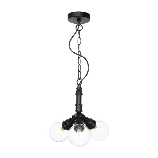 Farmhouse Ceiling Chandelier - Amber/Clear Glass 3/4/5 Lights Black Suspension Light For Living