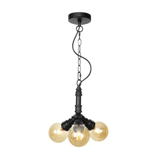 Farmhouse Ceiling Chandelier - Amber/Clear Glass 3/4/5 Lights Black Suspension Light For Living