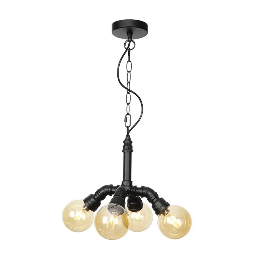 Farmhouse Ceiling Chandelier - Amber/Clear Glass 3/4/5 Lights Black Suspension Light For Living