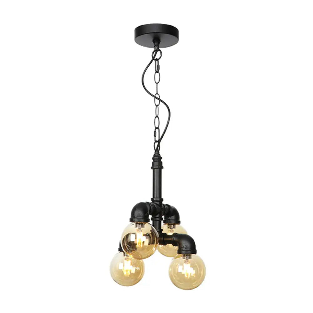 Farmhouse Ceiling Chandelier - Amber/Clear Glass 3/4/5 Lights Black Suspension Light For Living