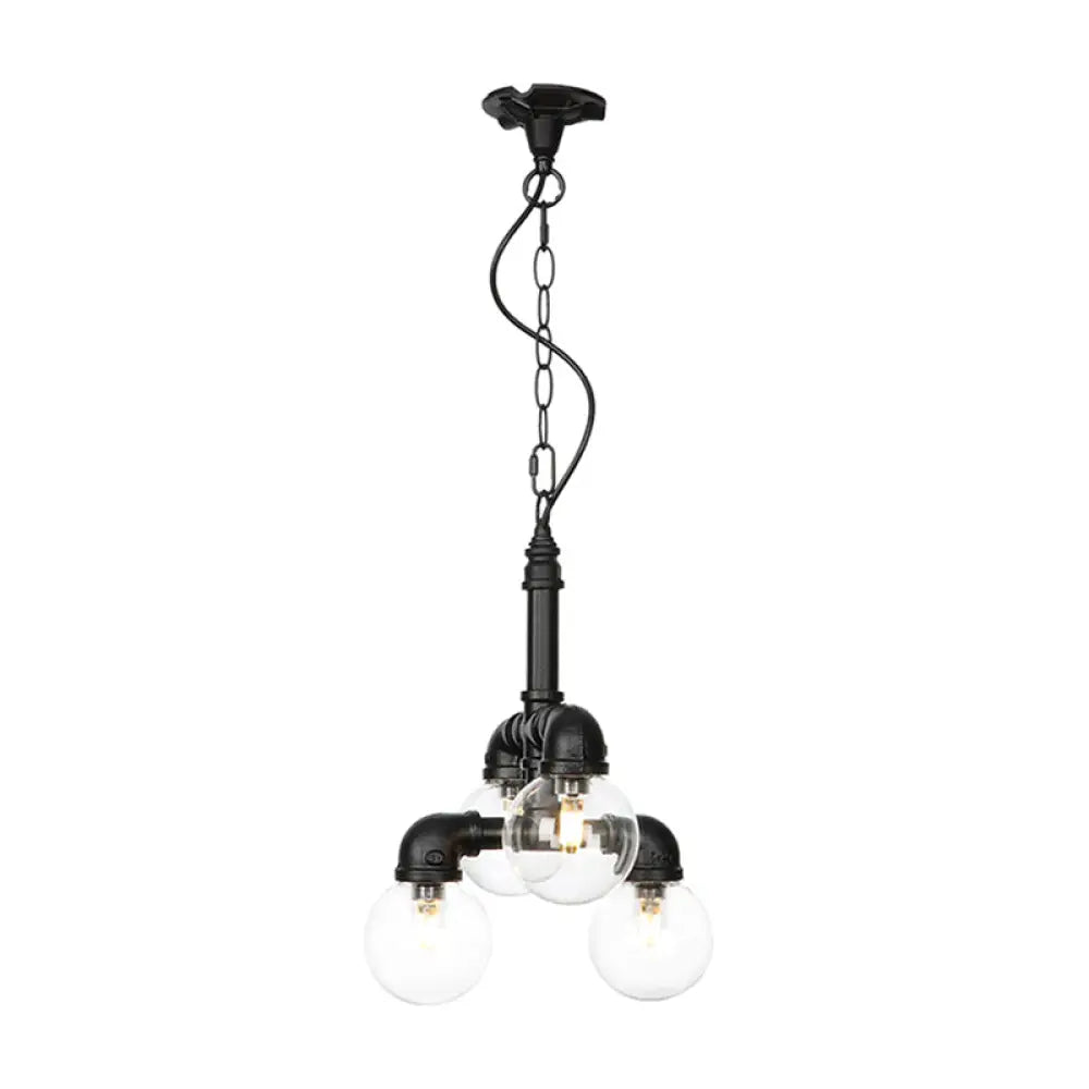 Farmhouse Ceiling Chandelier - Amber/Clear Glass 3/4/5 Lights Black Suspension Light For Living