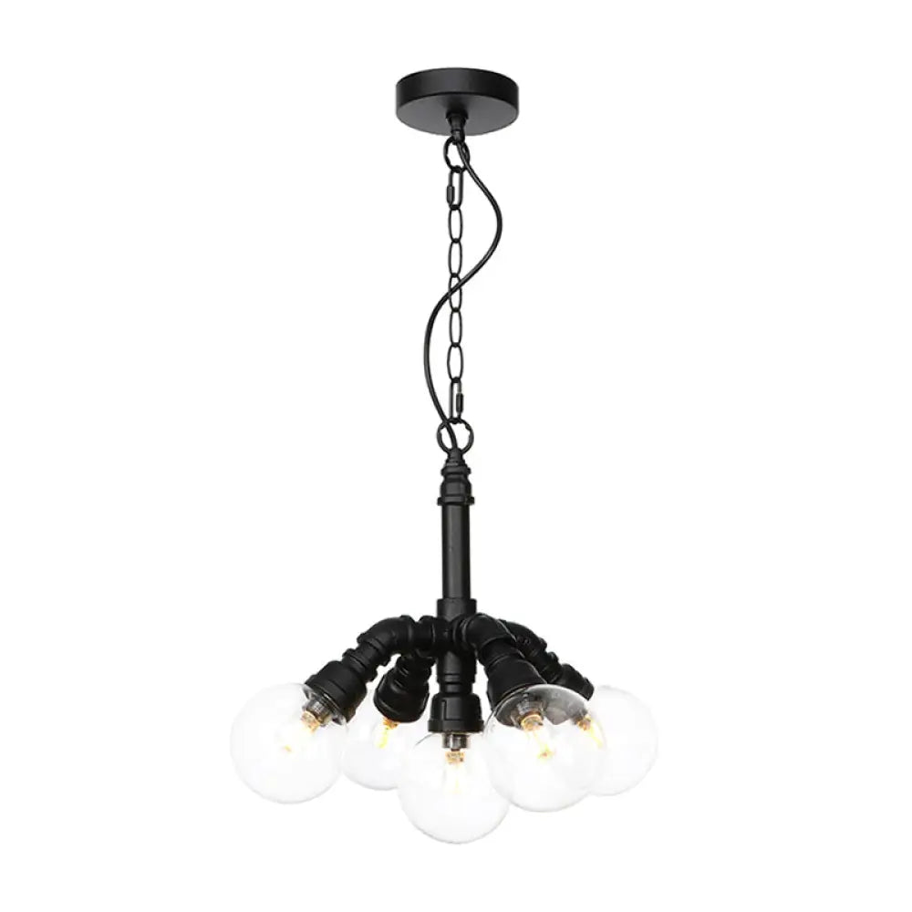 Farmhouse Ceiling Chandelier - Amber/Clear Glass 3/4/5 Lights Black Suspension Light For Living