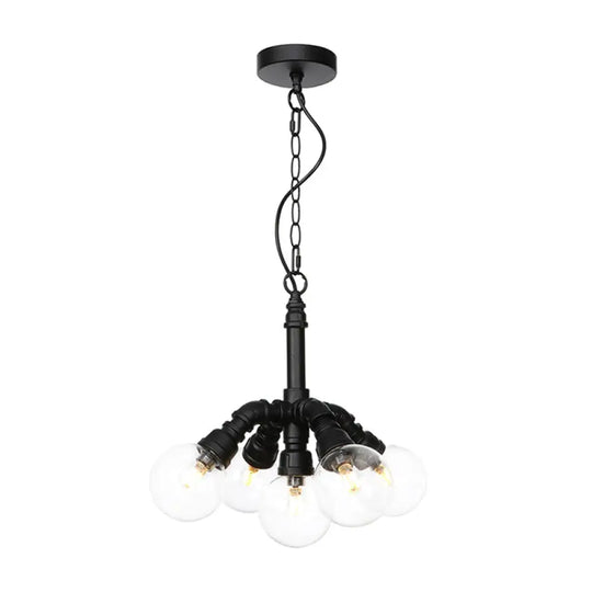 Farmhouse Ceiling Chandelier - Amber/Clear Glass 3/4/5 Lights Black Suspension Light For Living