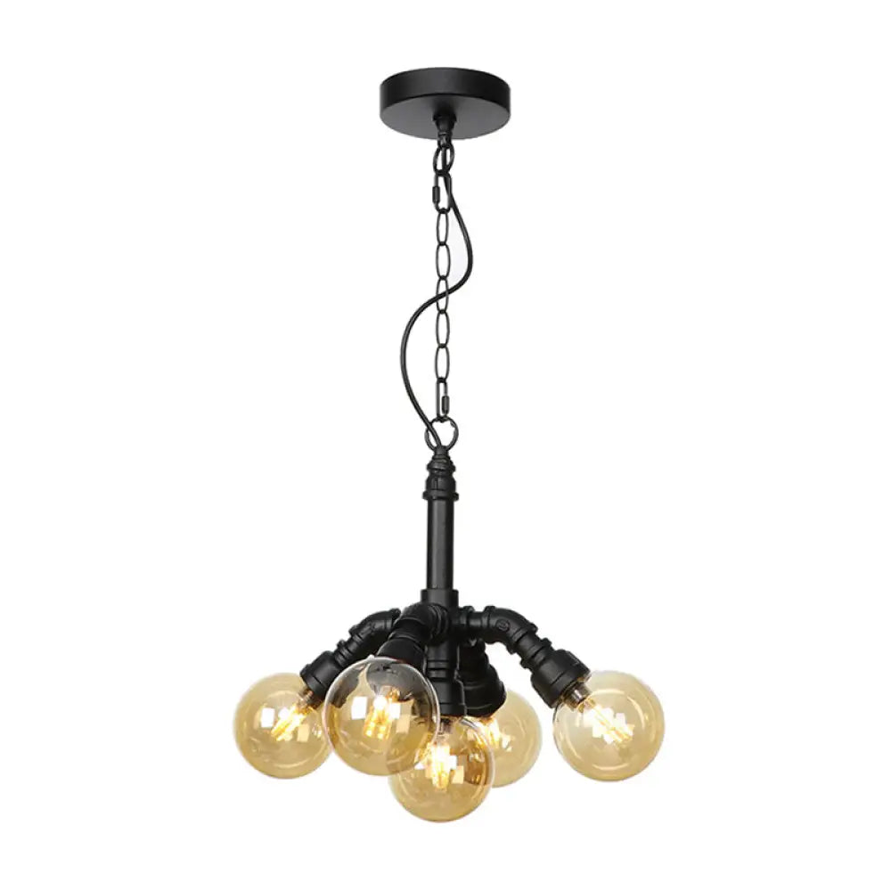 Farmhouse Ceiling Chandelier - Amber/Clear Glass 3/4/5 Lights Black Suspension Light For Living