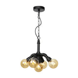 Farmhouse Ceiling Chandelier - Amber/Clear Glass 3/4/5 Lights Black Suspension Light For Living