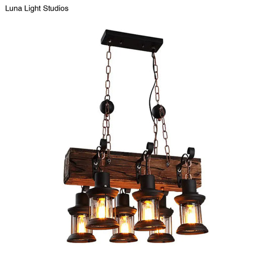 Farmhouse Ceiling Pendant Light - Clear Glass & Brown Island Lamp Lantern With Wood Block Top 6