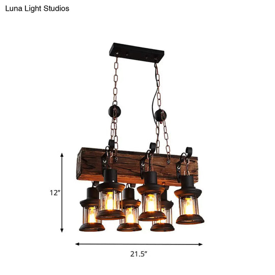 Farmhouse Ceiling Pendant Light - Clear Glass & Brown Island Lamp Lantern With Wood Block Top 6