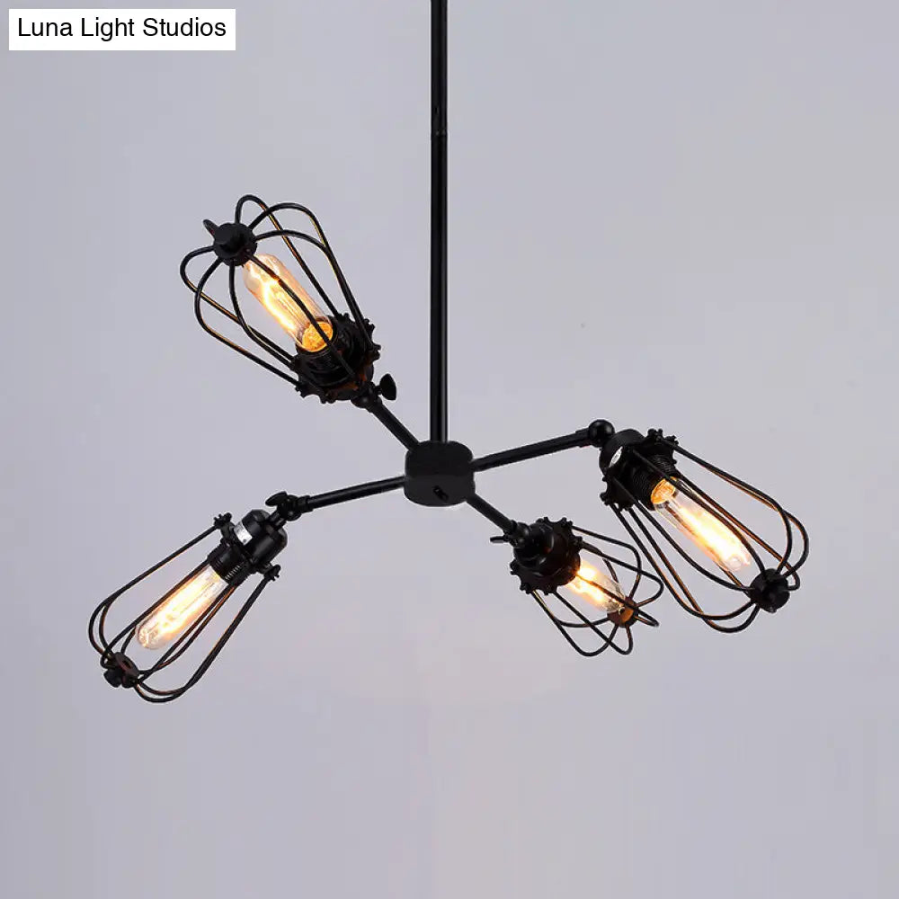 Farmhouse Chandelier With 4 Metal Bulb-Shaped Heads Chrome/Black Finish