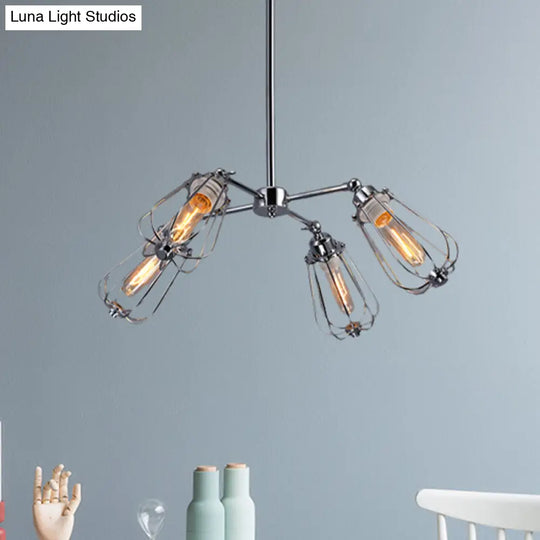 Farmhouse Chandelier With 4 Metal Bulb-Shaped Heads Chrome/Black Finish Chrome