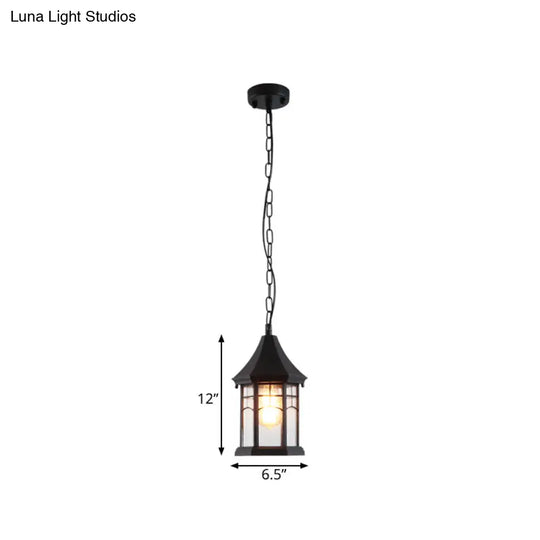 Farmhouse Clear Bubble Glass Pendant Light - Pavilion 1-Light Suspended Lamp In Black